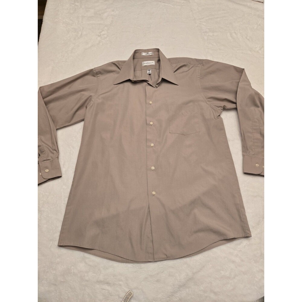 Van Heusen Light Brown Long Sleeve Dress Shirt Mens Size 16 Wrinkle Free 32/33